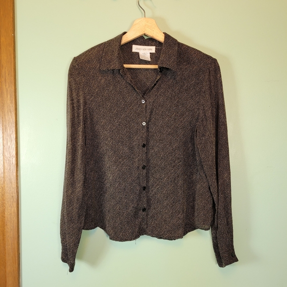 Jones NY black silk button up shirt black print shirt - Picture 2 of 7
